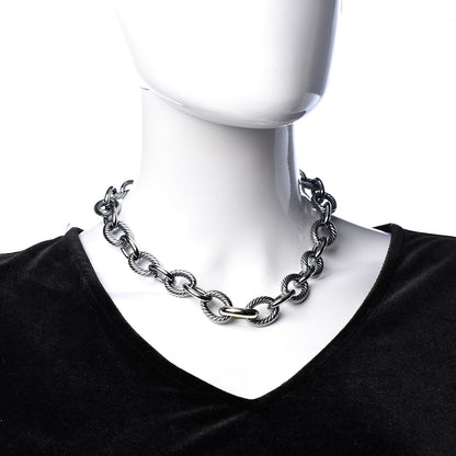 David Yurman Sterling Silver 18K Yellow Gold Large Oval Link Necklace 2 of 6