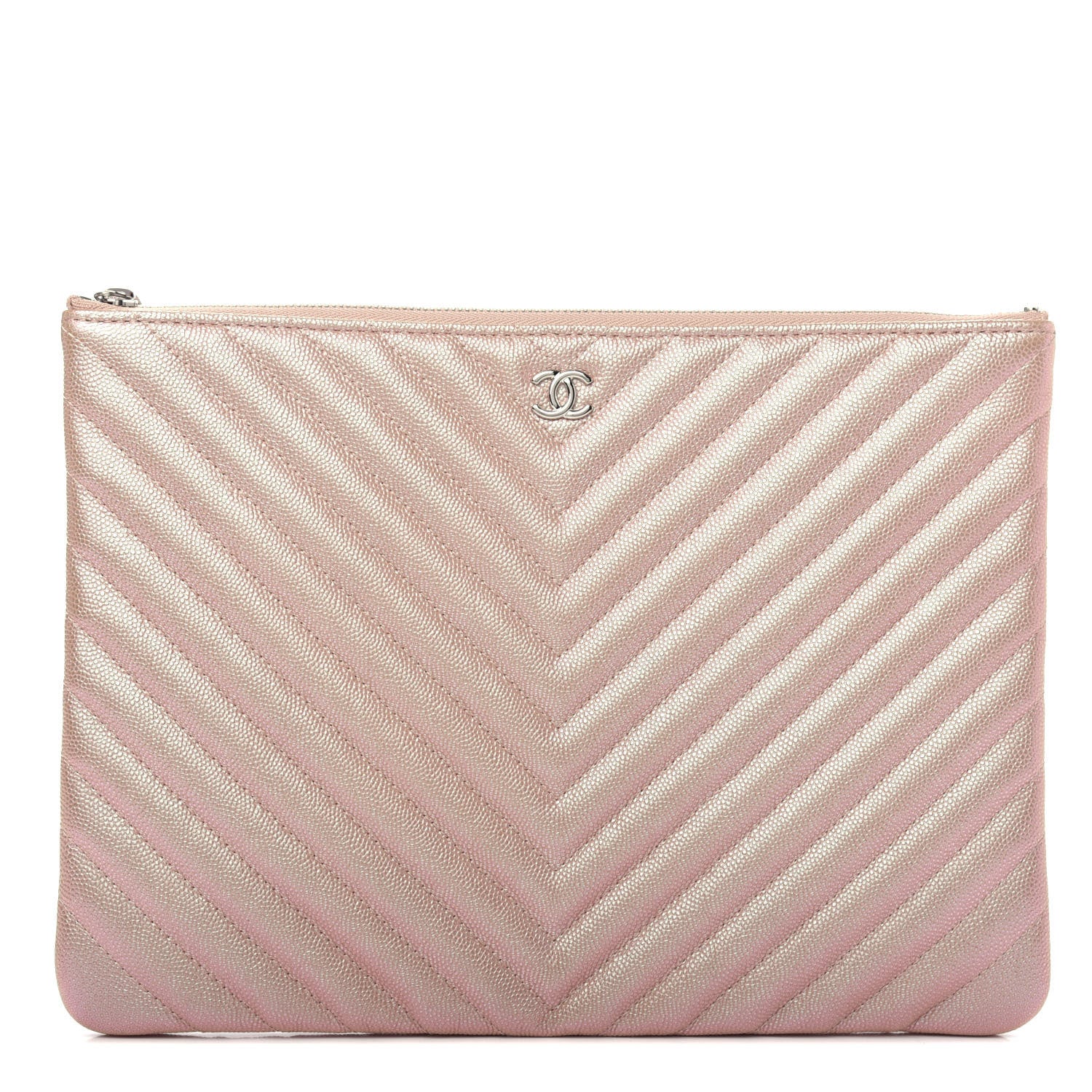Chanel Iridescent Caviar Chevron Quilted Medium Cosmetic Case Light Gold 1 of 8