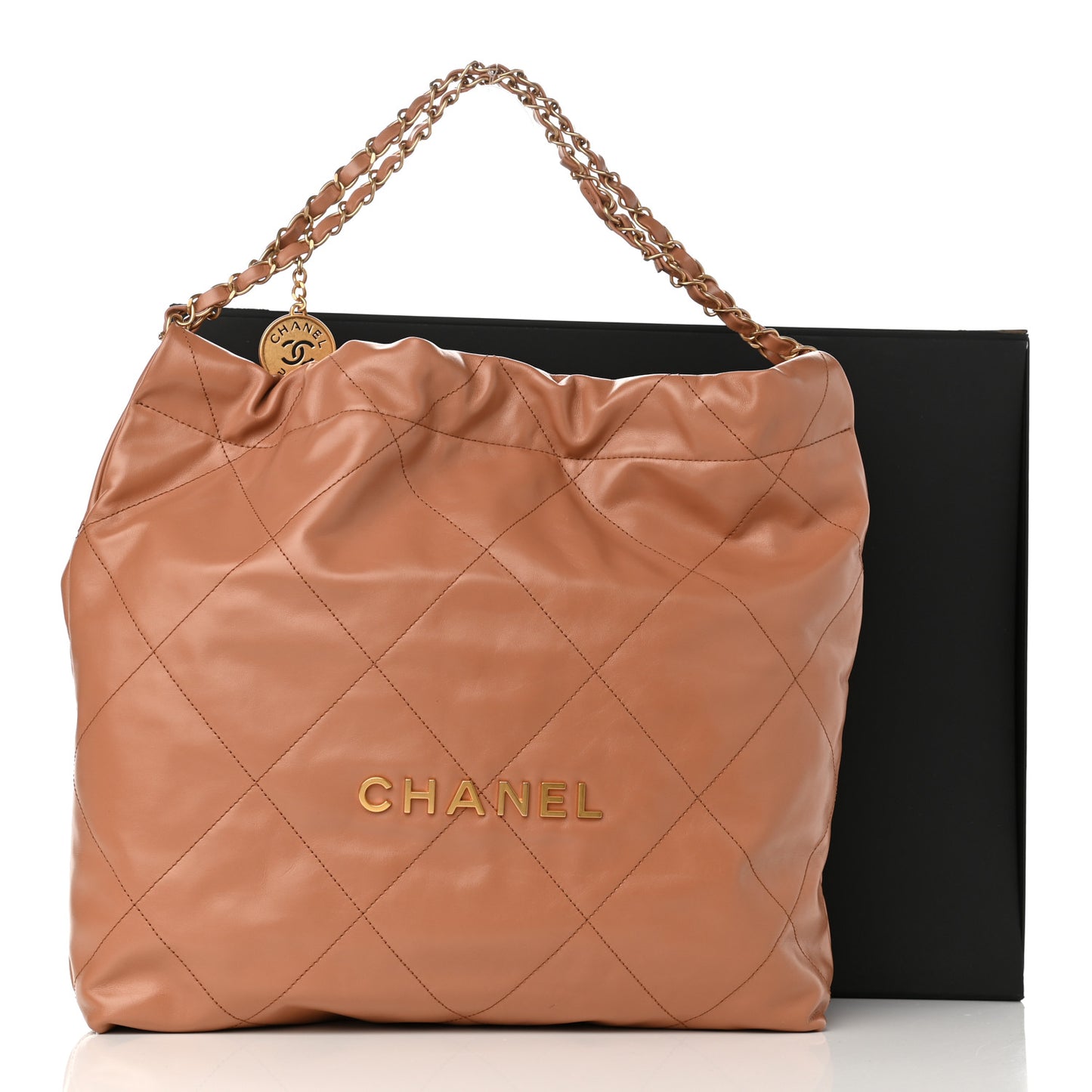 Shiny Calfskin Quilted Chanel 22 Camel