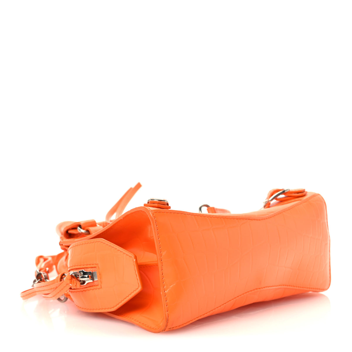 Balenciaga Semi Shiny Calfskin Crocodile Embossed Neo Classic Silver Hardware Mini City Orange 4 of 11