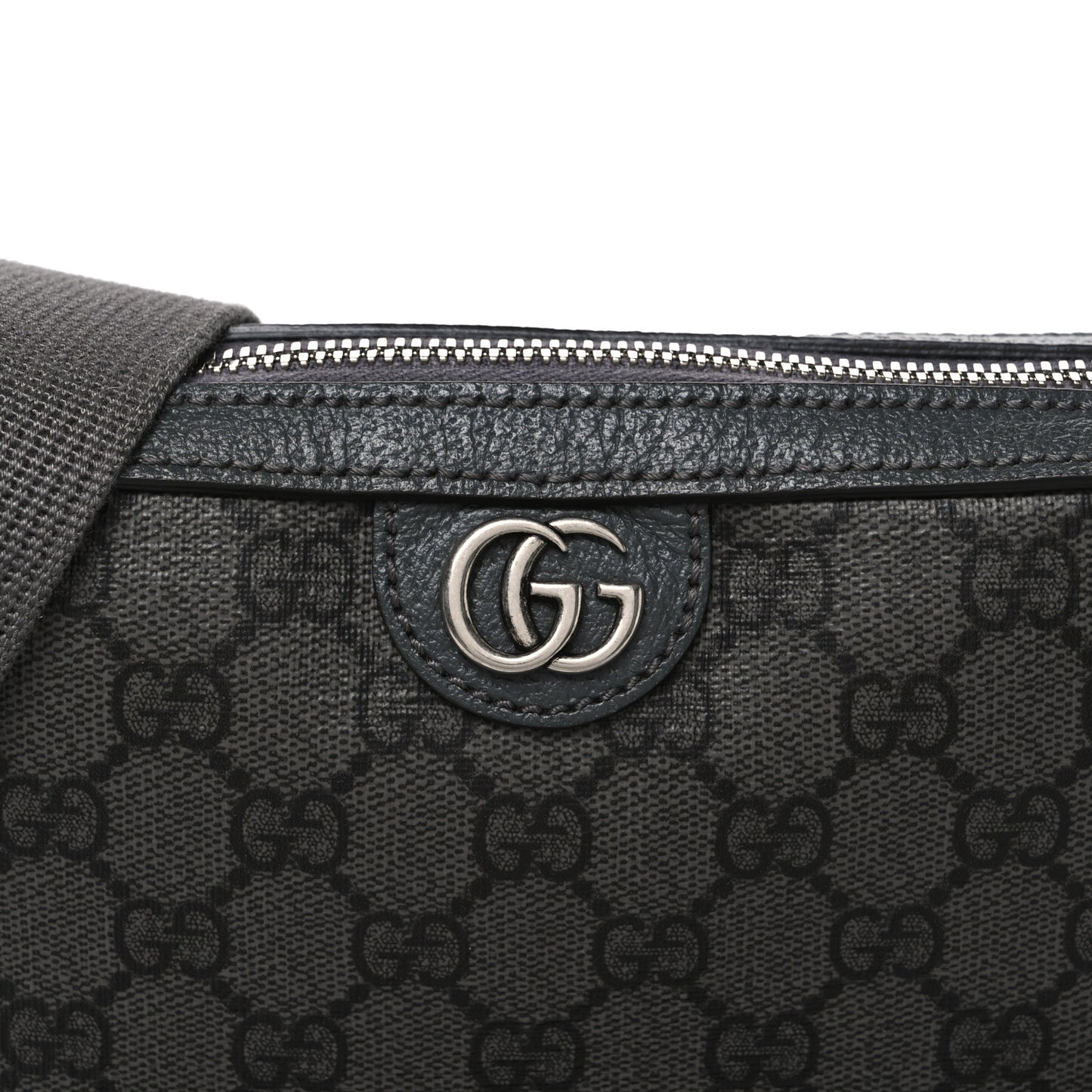 GG Supreme Monogram Textured Dollar Calfskin Web Ophidia Wristlet Shoulder Bag Grey Black Graphite Grey Grey Black Graphite Grey