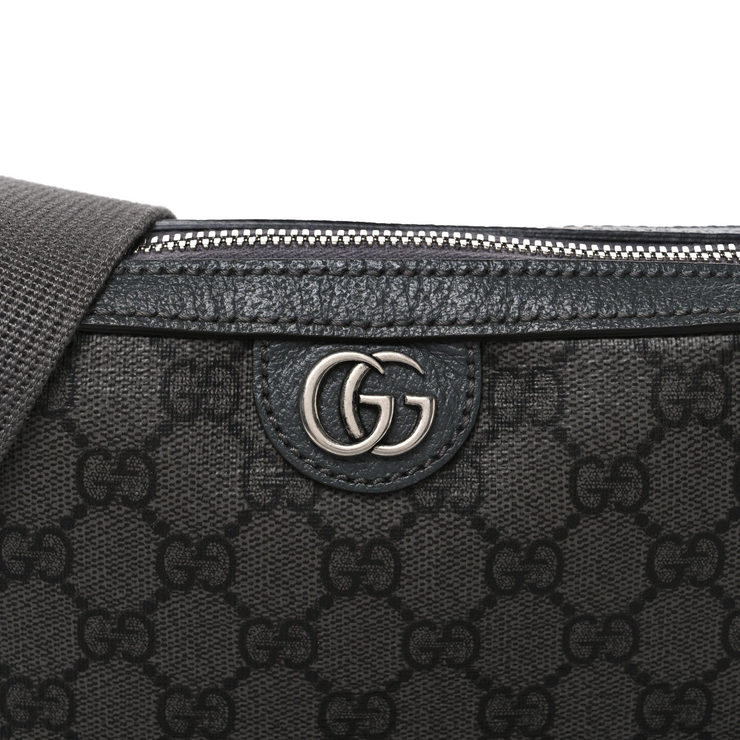 Gucci GG Supreme Monogram Textured Dollar Calfskin Web Ophidia Wristlet Shoulder Bag Grey Black Graphite Grey Grey Black Graphite Grey 8 of 10