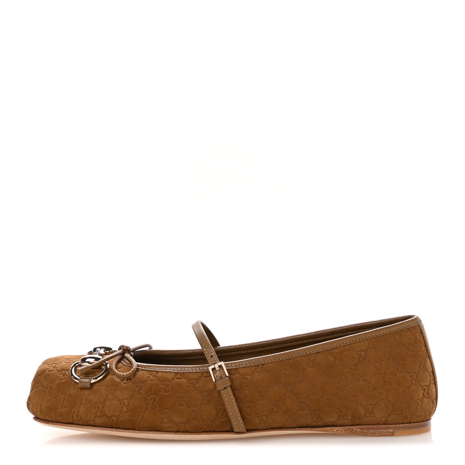 Gucci Kid Scamosciato Micro GG Monogram Horsebit Ballet Flats 37 Cuoio Dafne 1 of 9