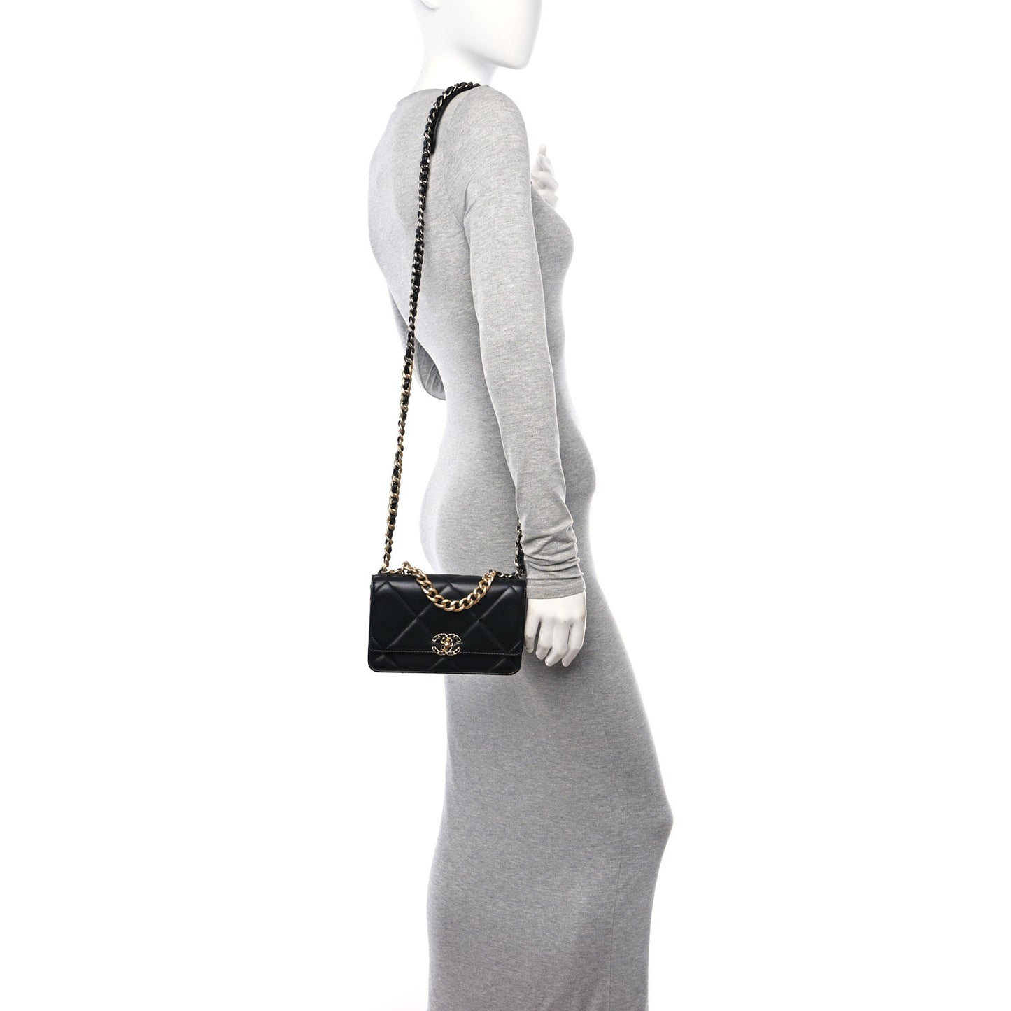 Lambskin Quilted Chanel 19 Wallet On Chain WOC Black