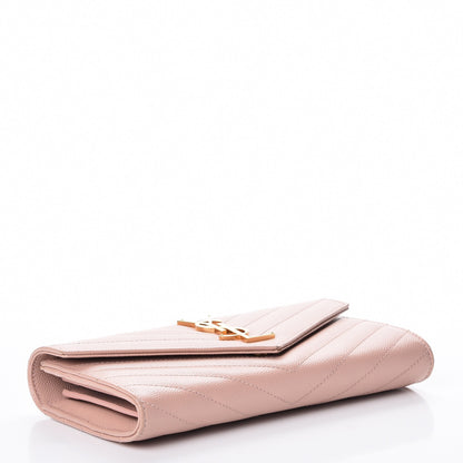 Saint Laurent Grain De Poudre Matelasse Chevron Monogram Wallet Pale Pink 4 of 9