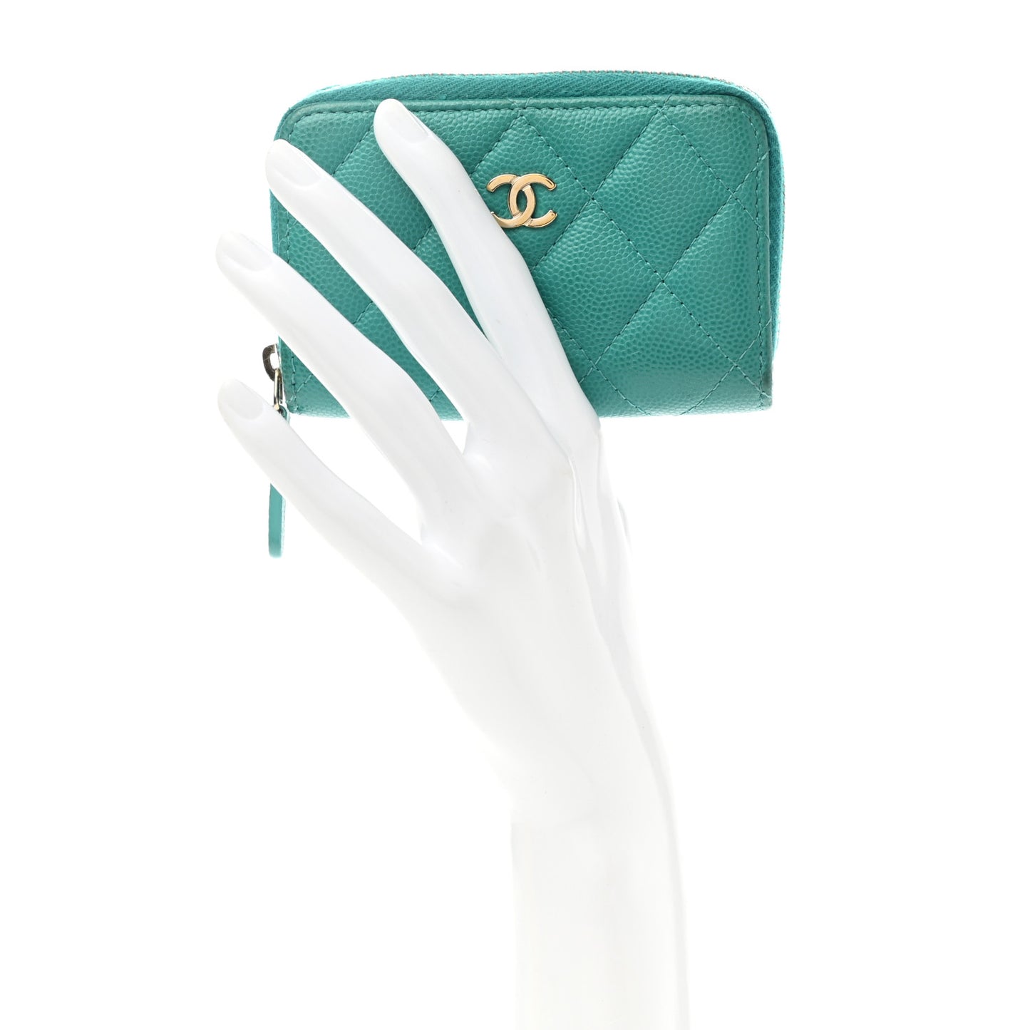 Caviar Quilted Zip Coin Purse Turquoise