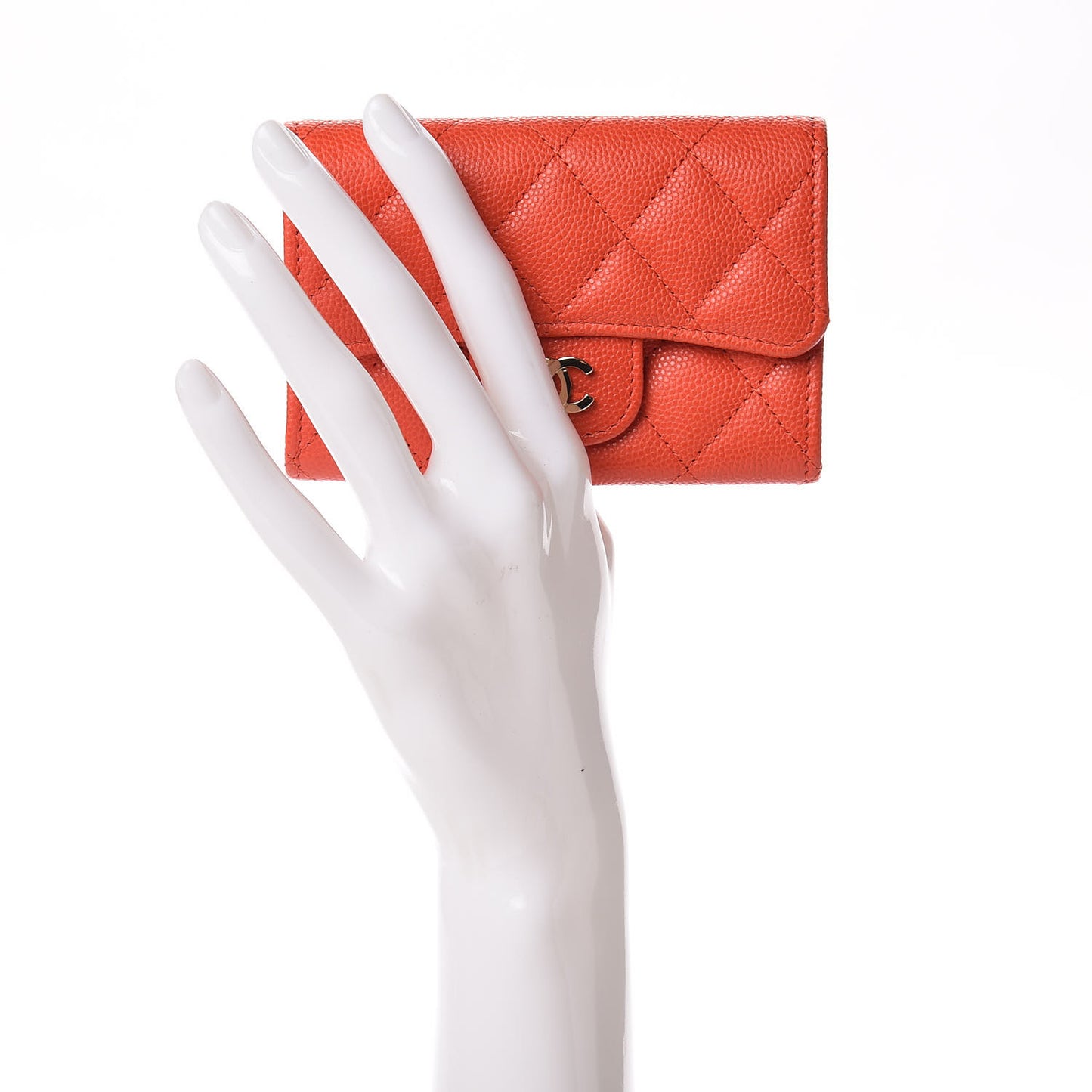 Caviar Quilted Card Holder Orange