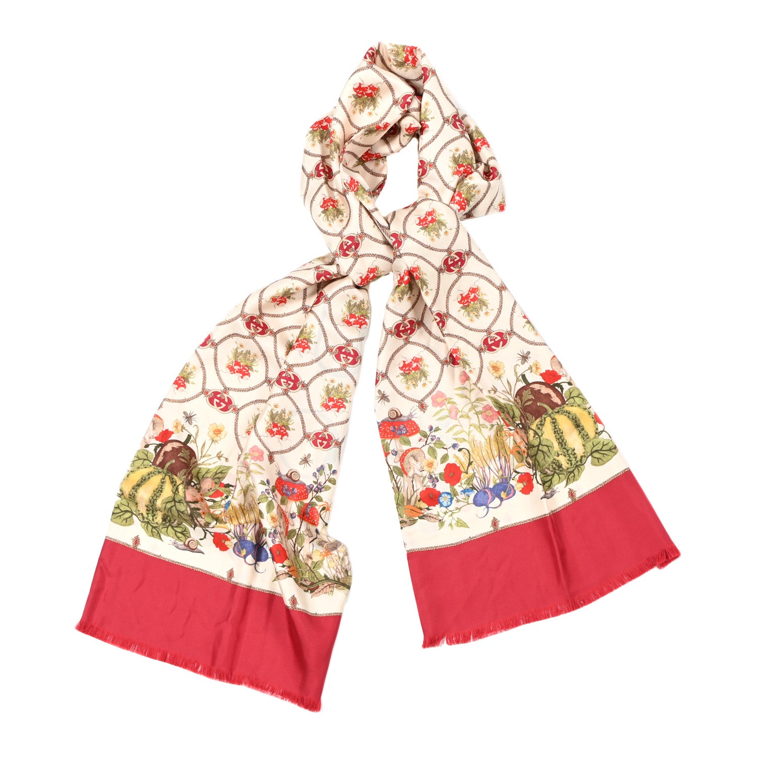 Gucci Silk Twill Lady Mix Long Scarf Red Pink 1 of 8