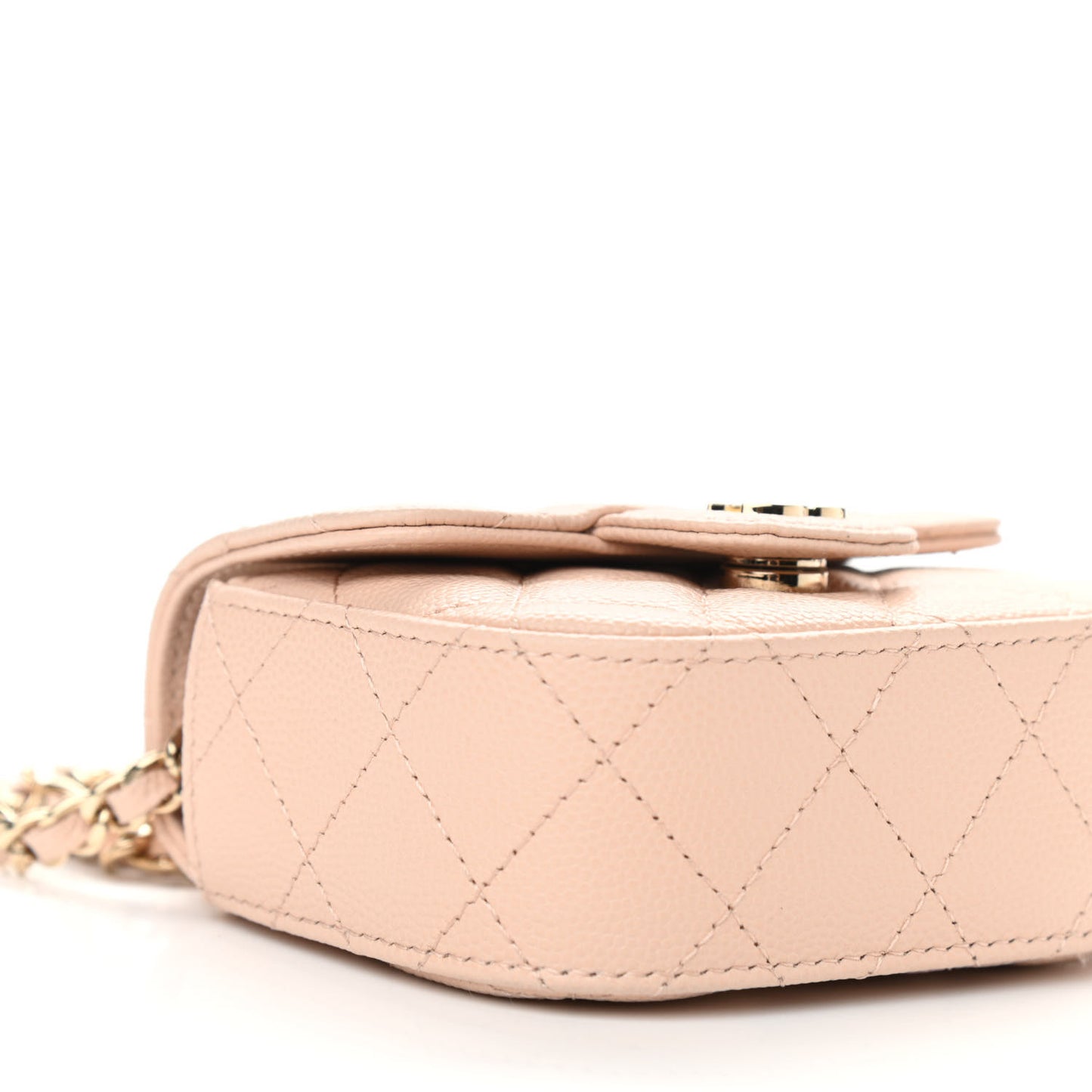 Caviar Quilted Mini Clutch With Chain Light Beige