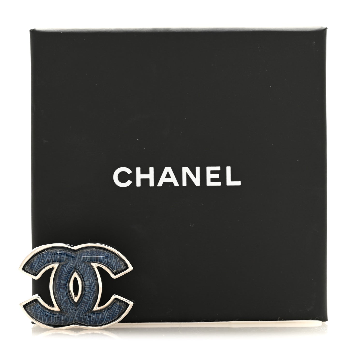 Metal Enamel CC Brooch Blue Silver