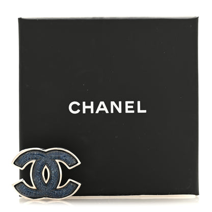 Chanel Metal Enamel CC Brooch Blue Silver 4 of 4