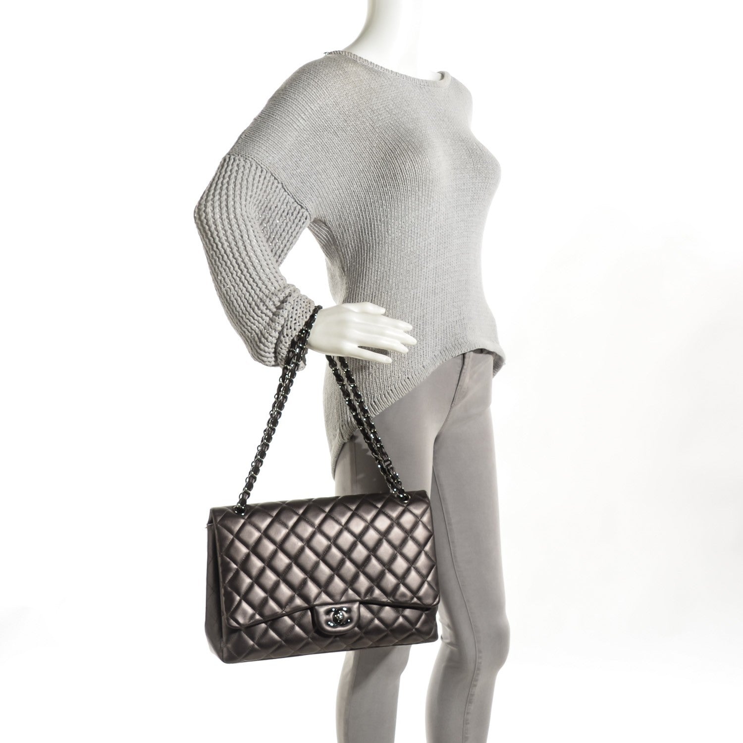 Chanel Lambskin Quilted Maxi Single Flap Dark Grey 2 of 8