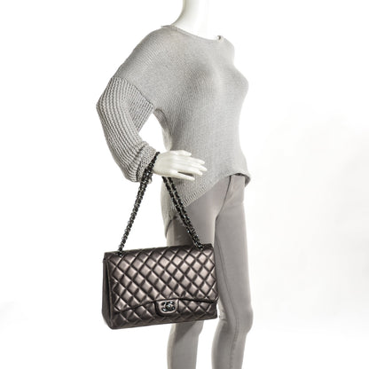 Chanel Lambskin Quilted Maxi Single Flap Dark Grey 2 of 8