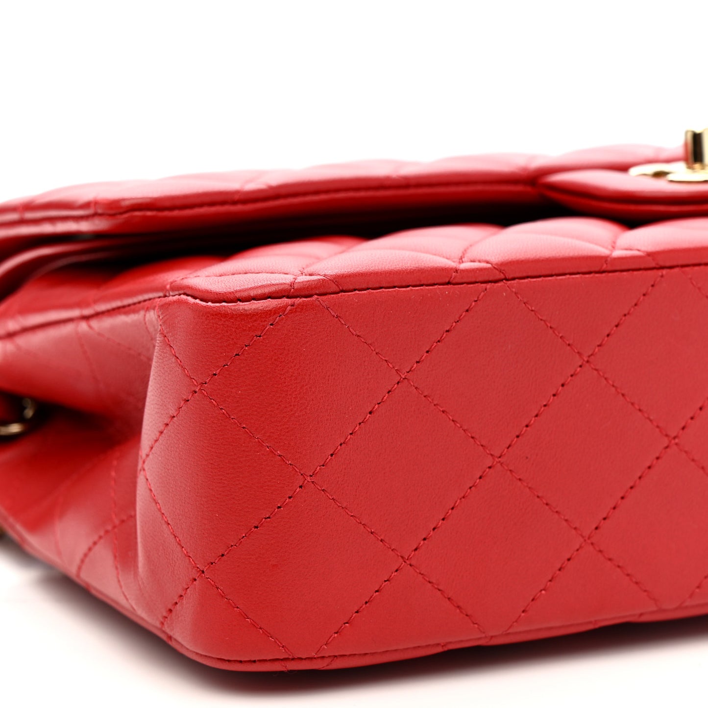 Lambskin Quilted Medium Double Flap Red