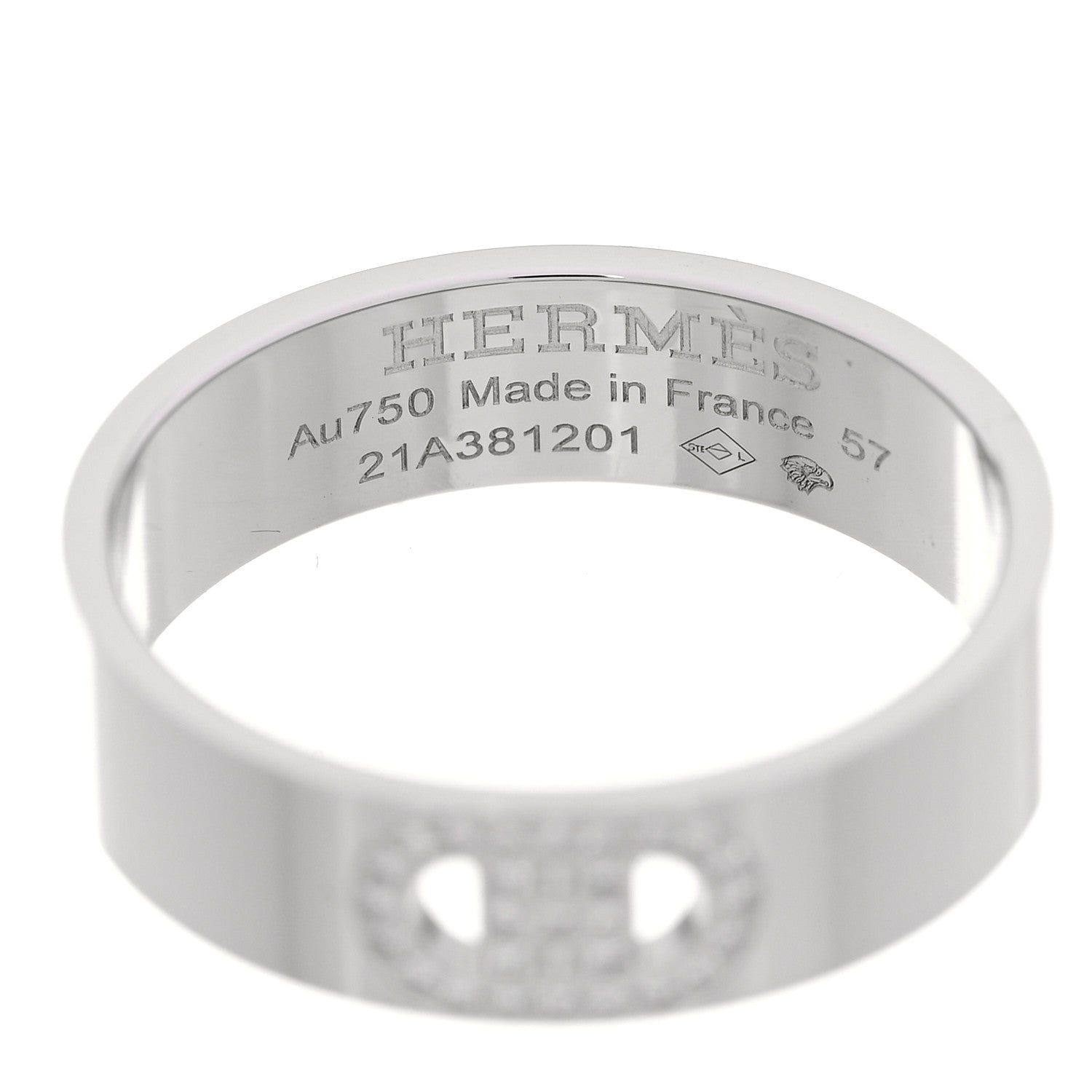 Hermes 18K White Gold Diamond PM H D'Ancre Ring 57 8 4 of 5