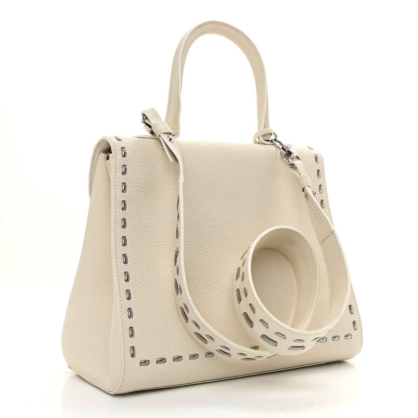 Crispy Calfskin MM Brillant Satchel Ivory