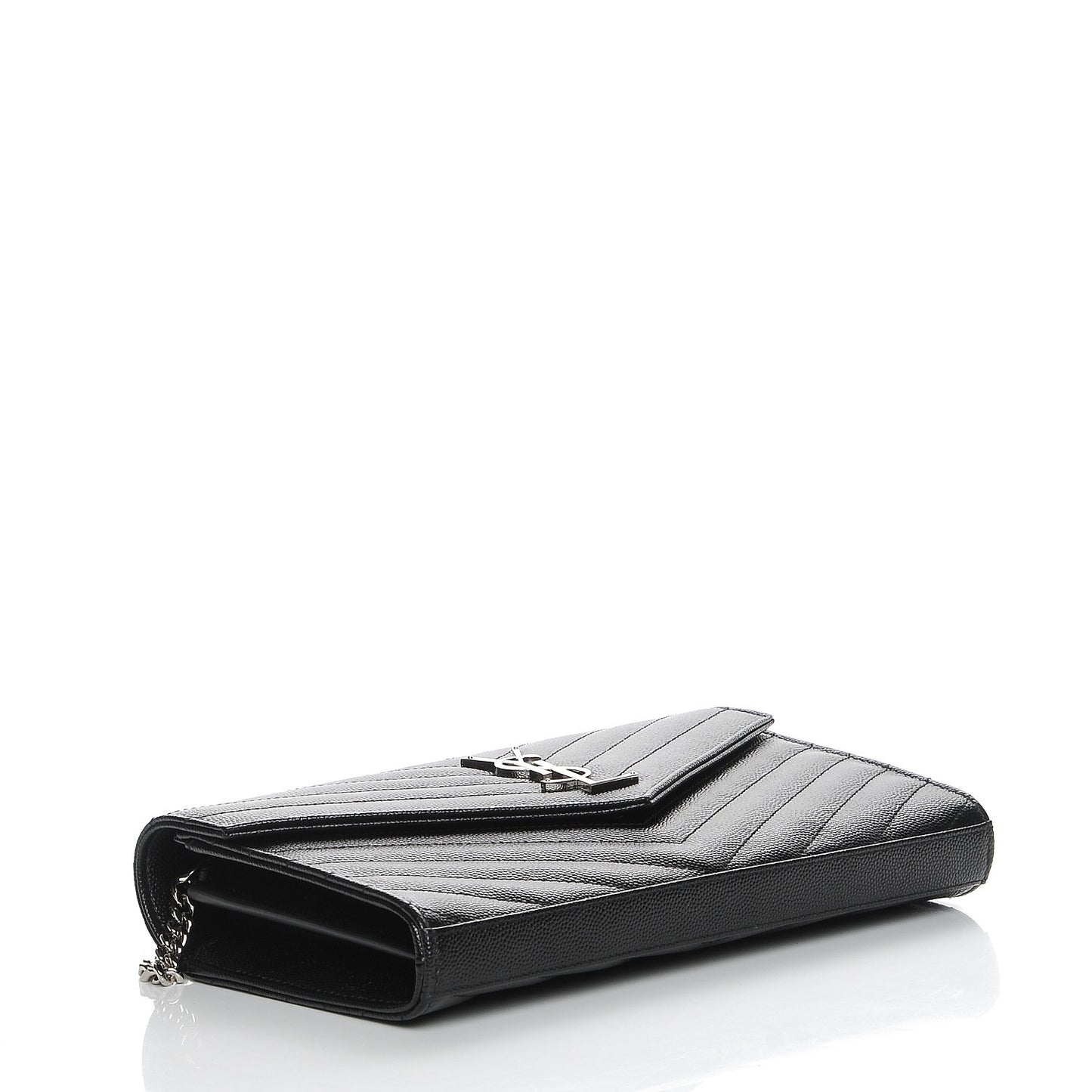 Grain De Poudre Matelasse Chevron Monogram Chain Wallet Black