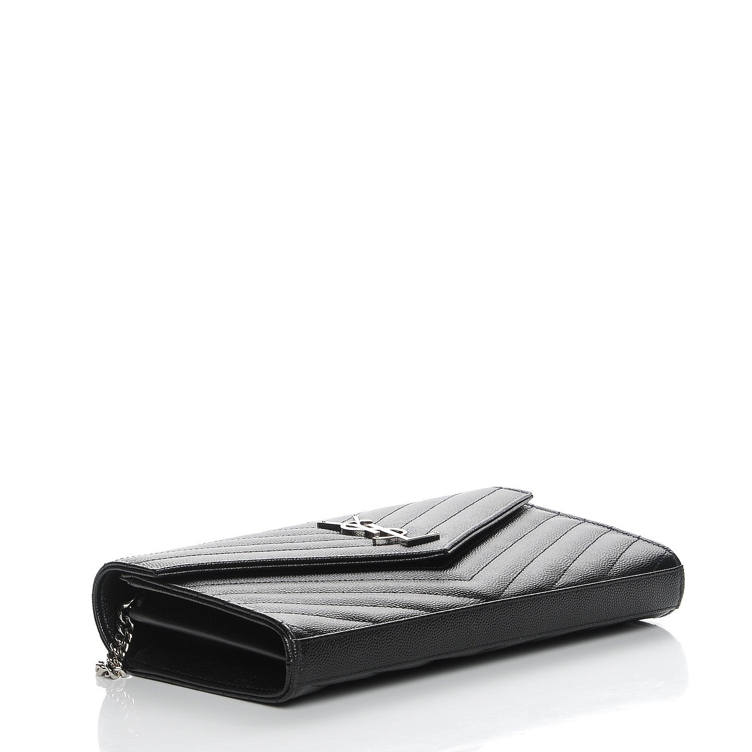 Saint Laurent Grain De Poudre Matelasse Chevron Monogram Chain Wallet Black 4 of 7
