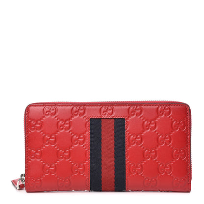 Gucci Guccissima Web Zip Around Wallet Red 1 of 8