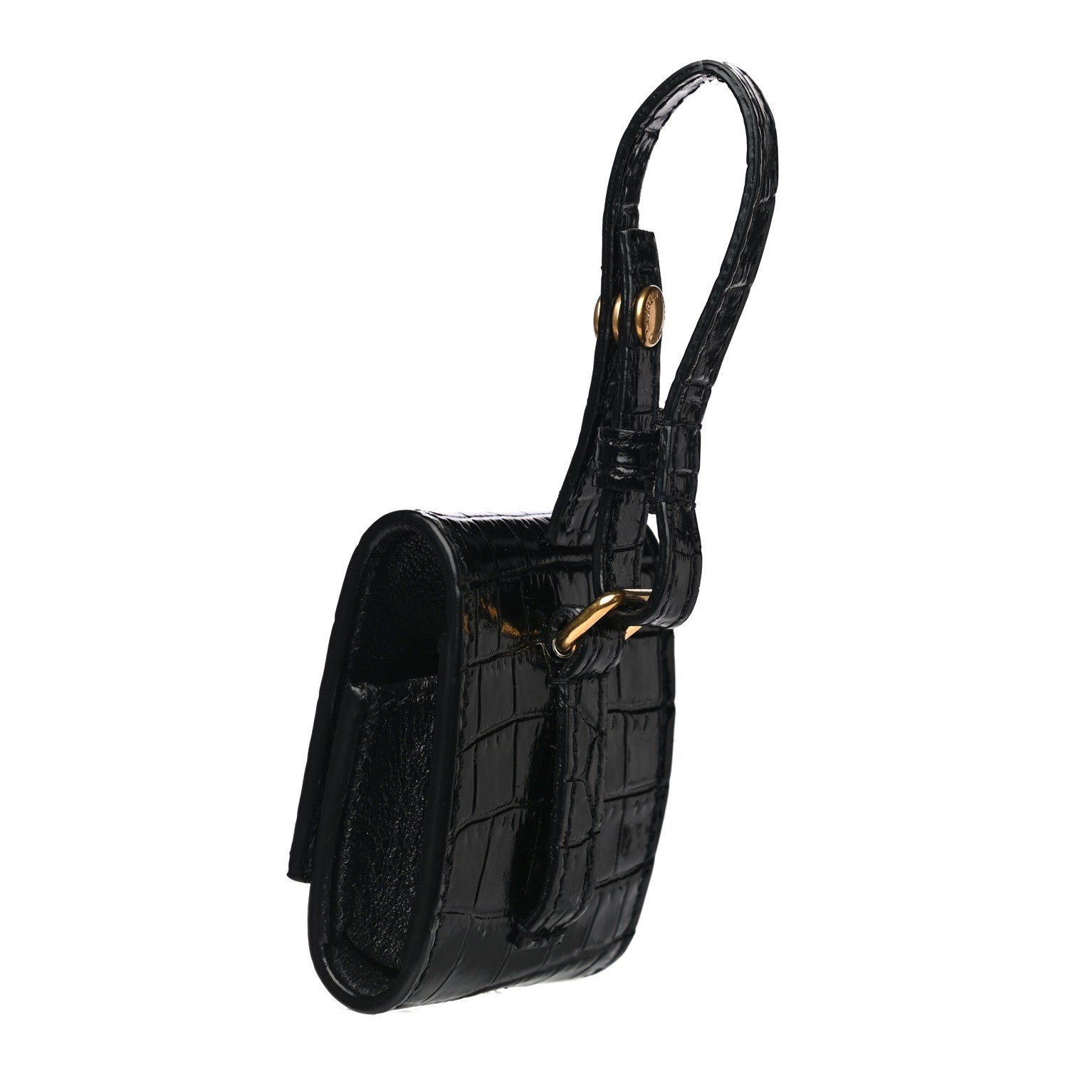 Saint Laurent Calfskin Crocodile Embossed Monogram Airpods Case Black 3 of 6
