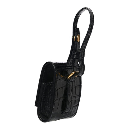 Saint Laurent Calfskin Crocodile Embossed Monogram Airpods Case Black 3 of 6