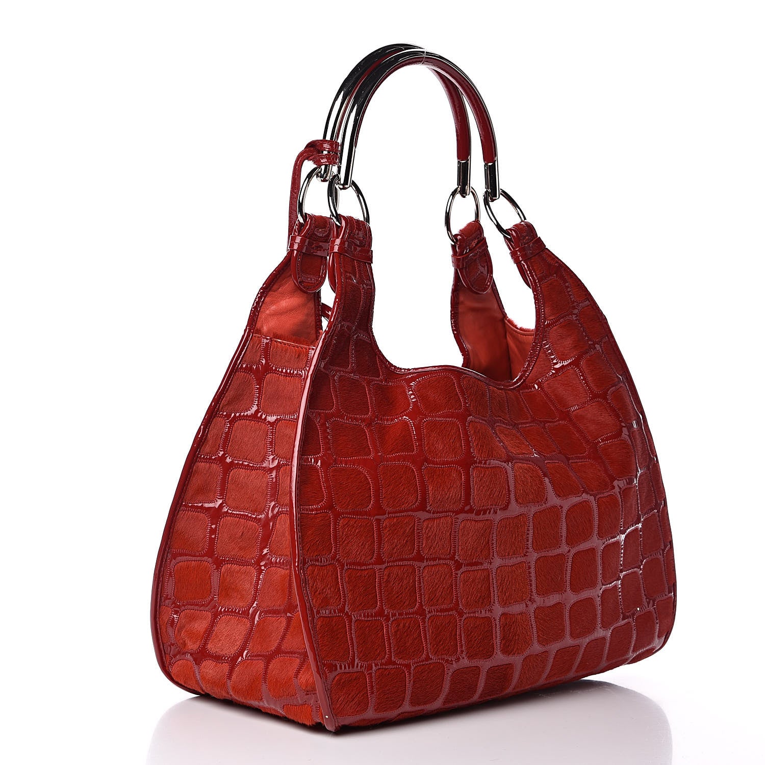 Christian Dior Pony Hair Patent 61 Tote Red 3 of 11