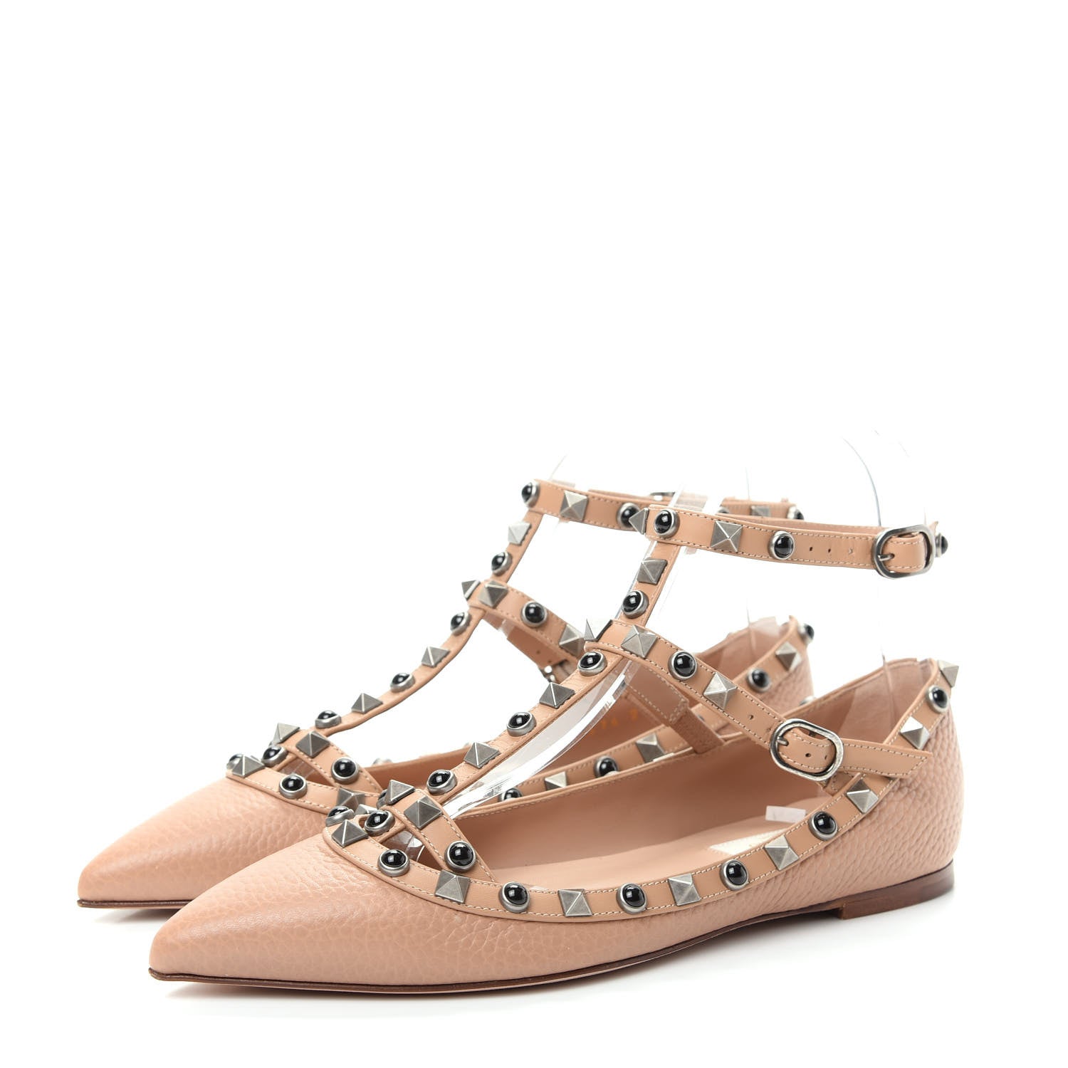 Valentino Garavani Pebbled Calfskin Onyx Rockstud Rolling Cage Ballerina Flats 35.5 Soft Noisette 3 of 11