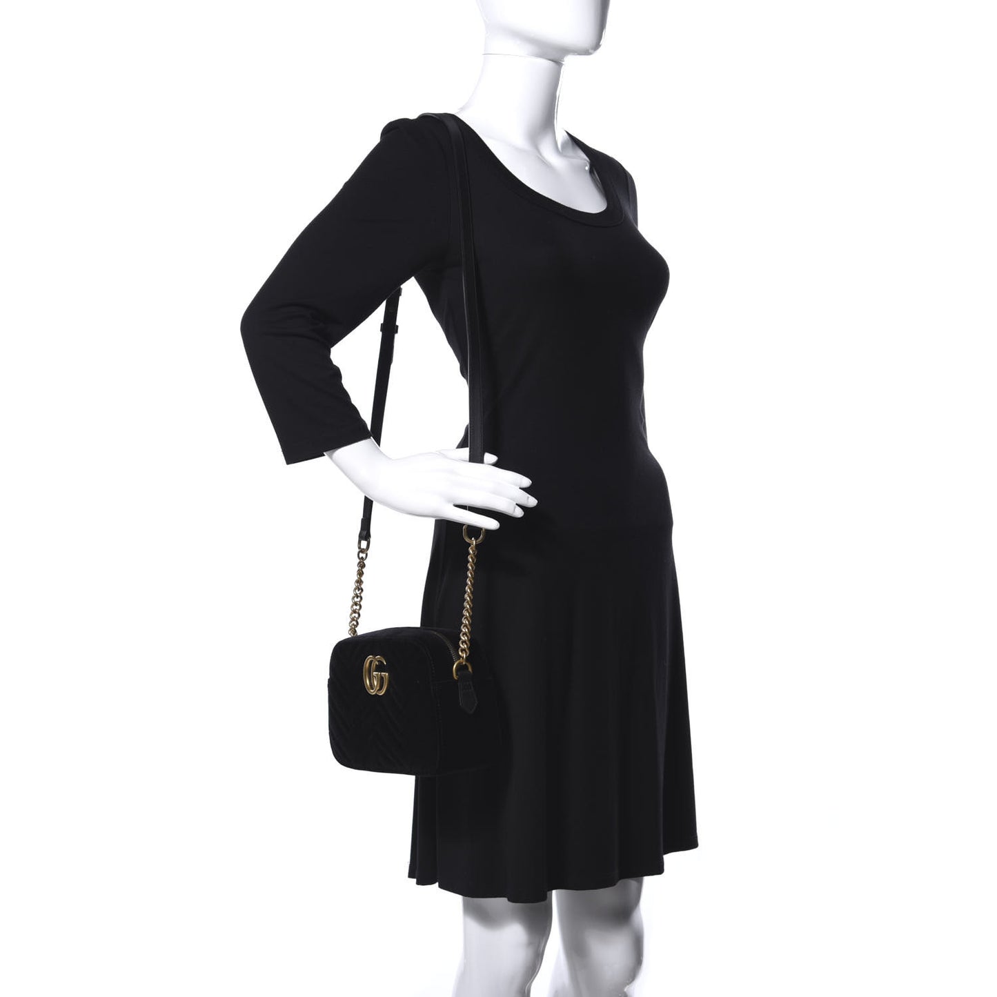 Velvet Matelasse Small GG Marmont Chain Shoulder Bag Black