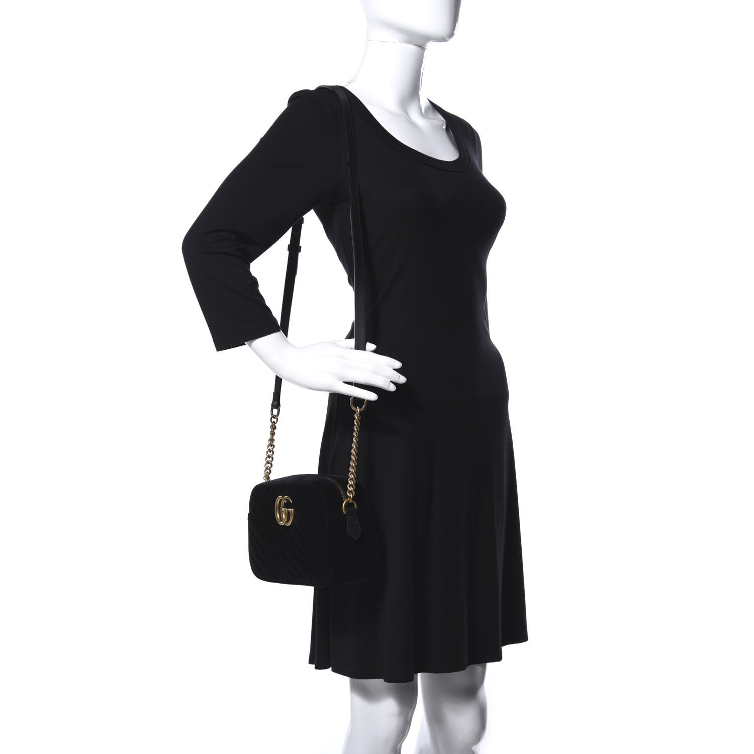 Gucci Velvet Matelasse Small GG Marmont Chain Shoulder Bag Black 2 of 15
