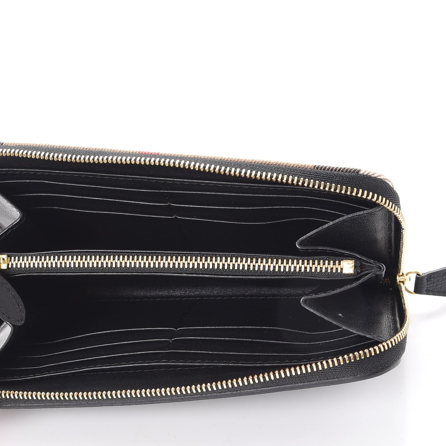 Calfskin House Check Elmore Zip Around Wallet Black