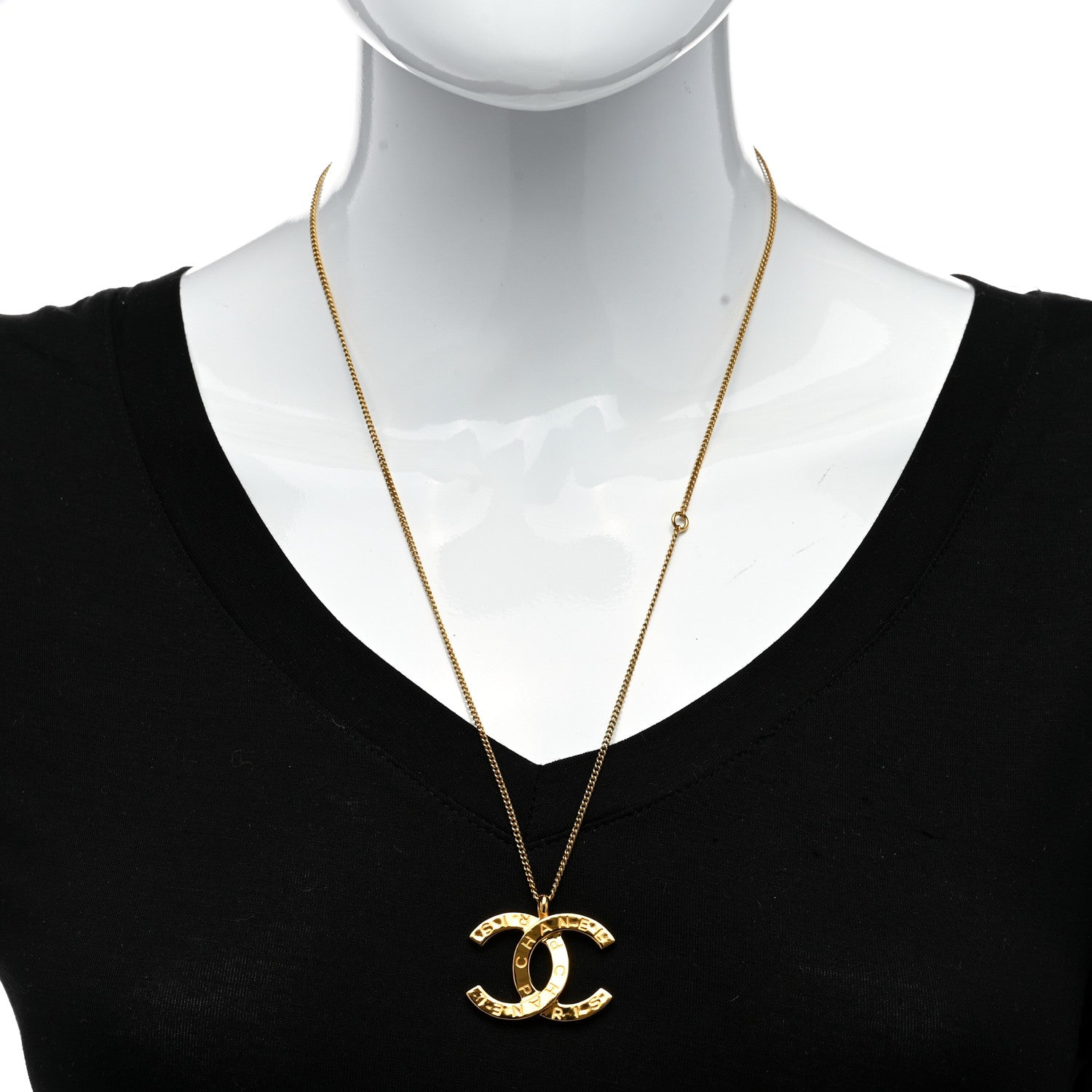 Chanel Metal CC Paris Button Necklace Gold 2 of 6