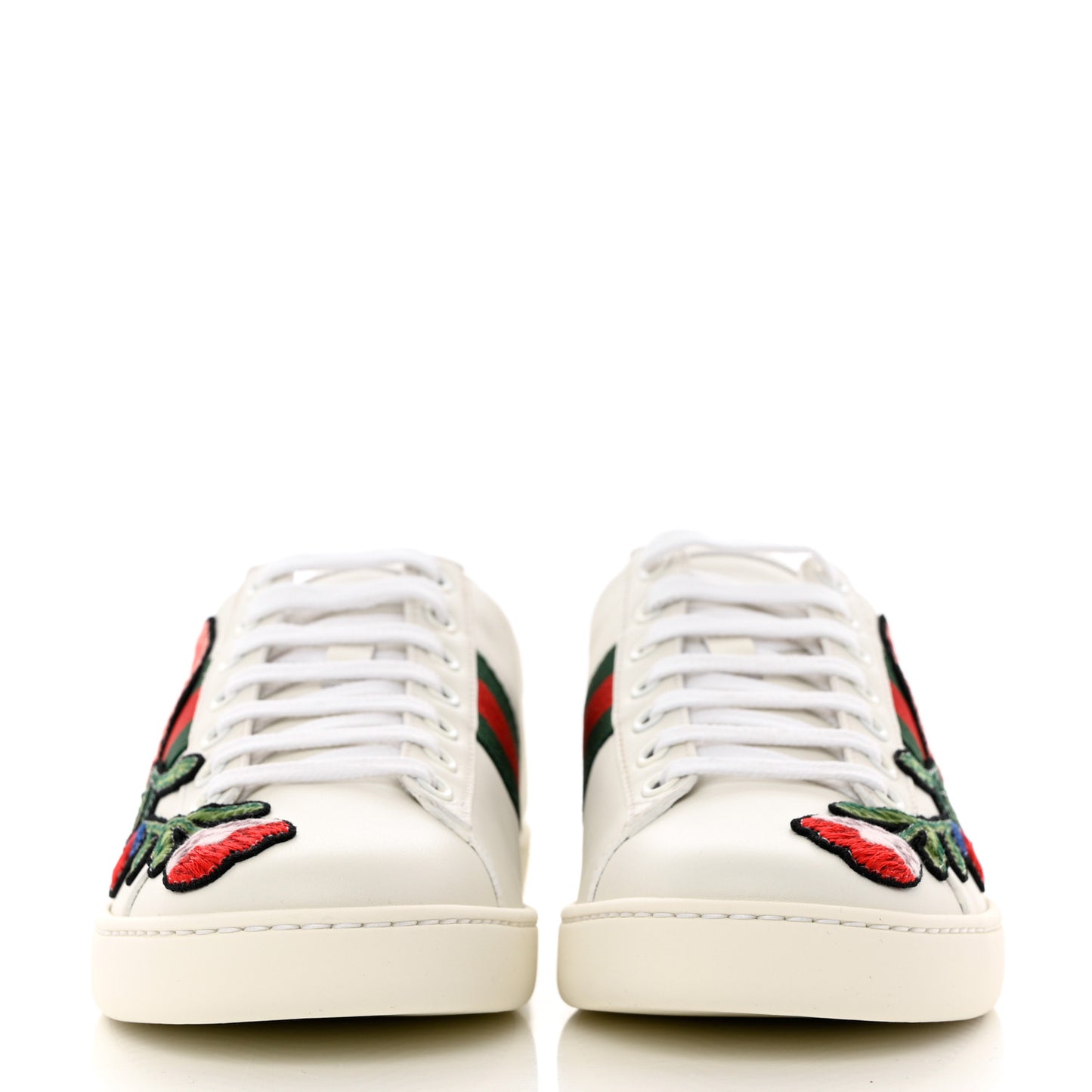 Calfskin Web Floral Embroidered Womens Ace Sneakers 36.5 White