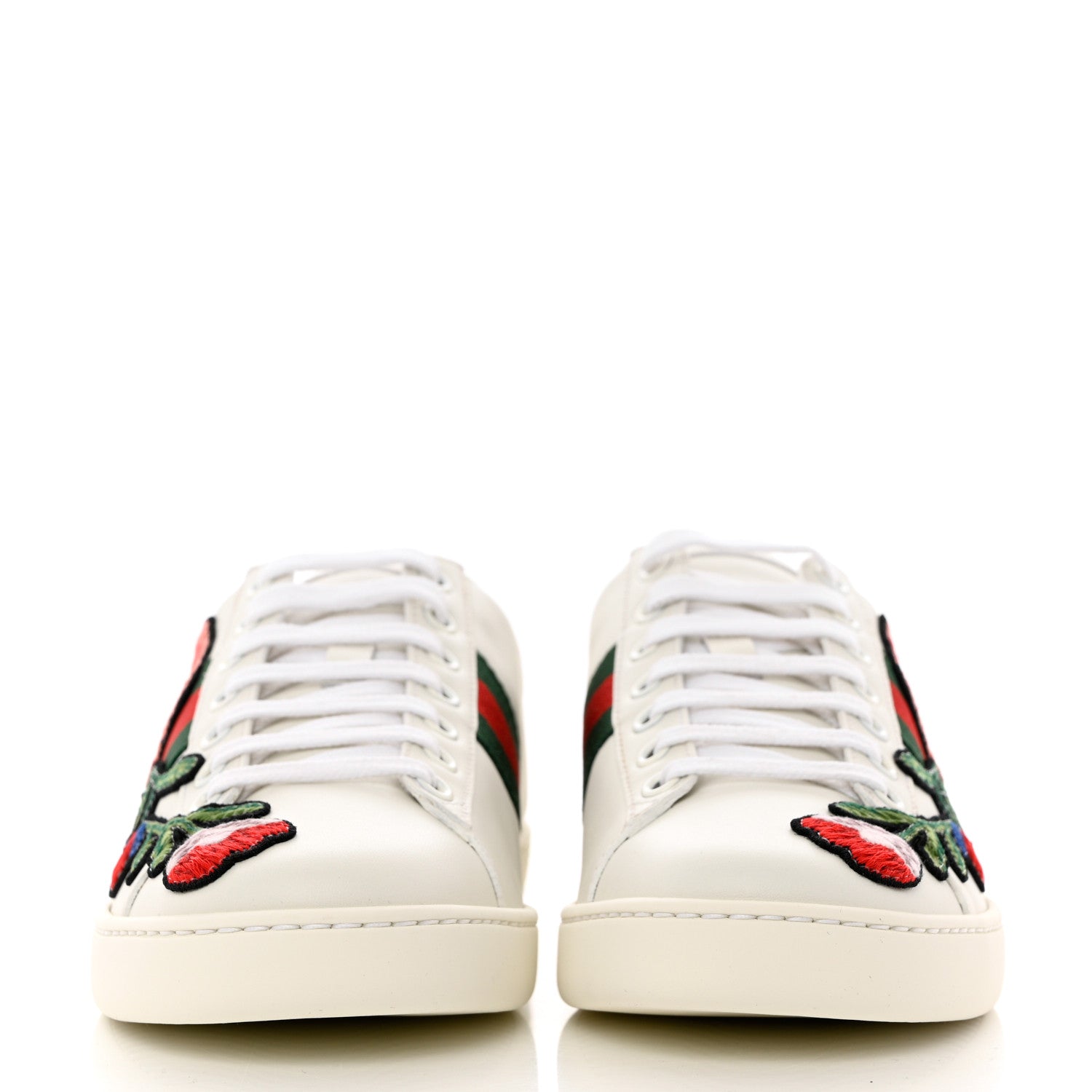Gucci Calfskin Web Floral Embroidered Womens Ace Sneakers 36.5 White 2 of 9