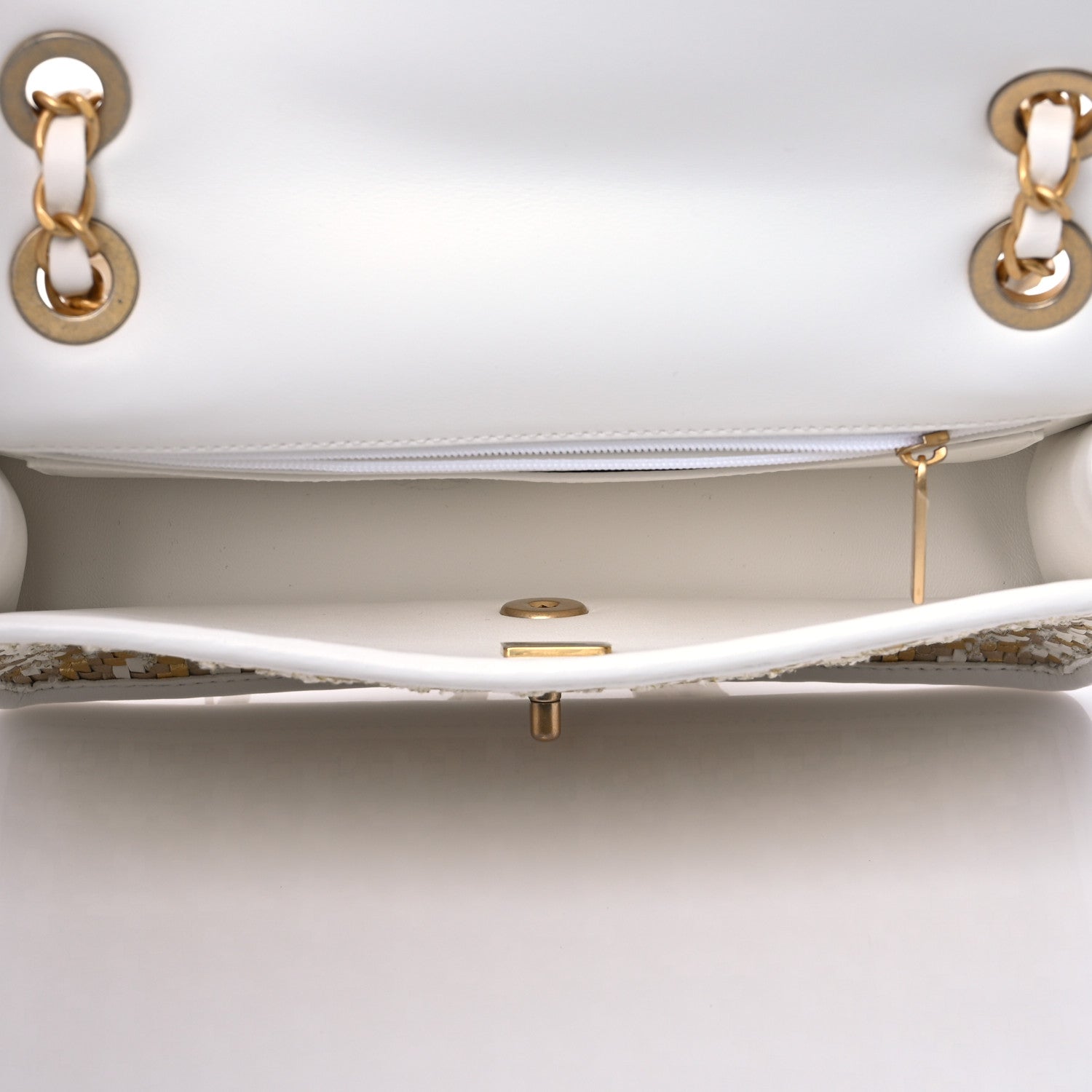 Chanel Metallic Lambskin Viscose Woven Flap Gold White 4 of 8