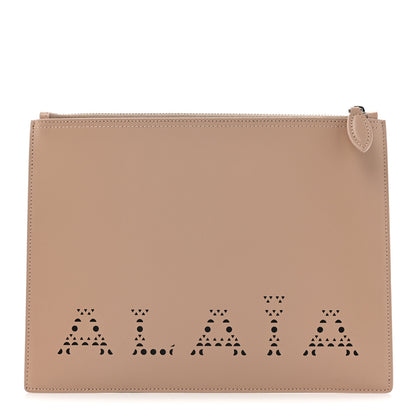 Alaia Calfskin Laser Cut Logo Pouch Sable 1 of 12