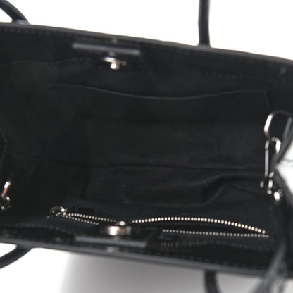 Balenciaga Shiny Calfskin Logo Crocodile Embossed North South Shopper Tote XXS Black White 5 of 8