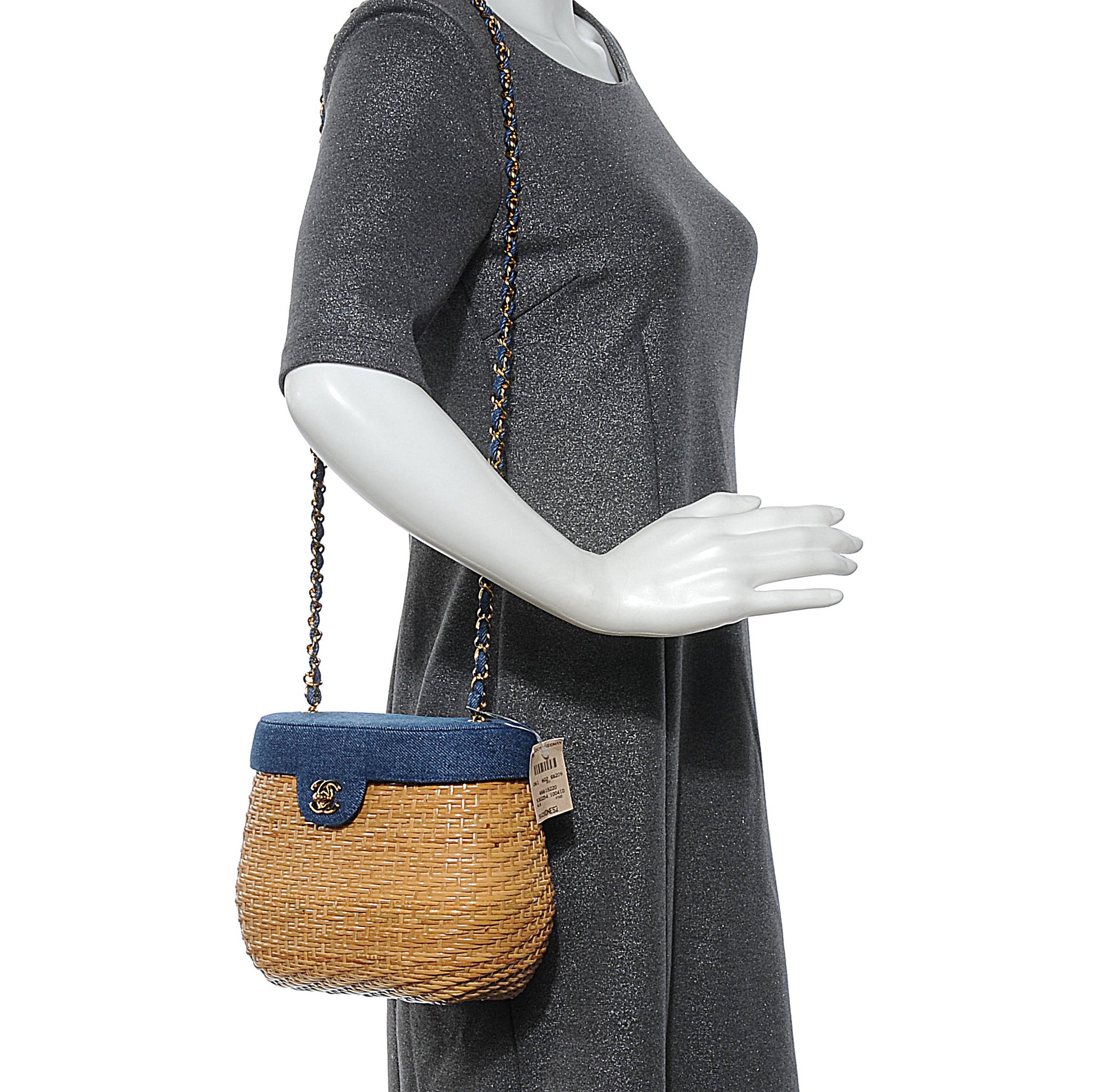 Chanel Straw Bag Denim CC 2 of 8