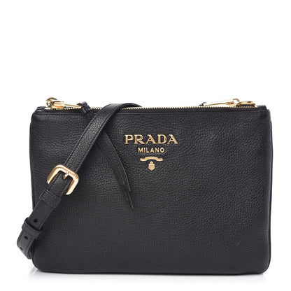 Prada Vitello Daino Double Zip Crossbody Bag Black 1 of 10