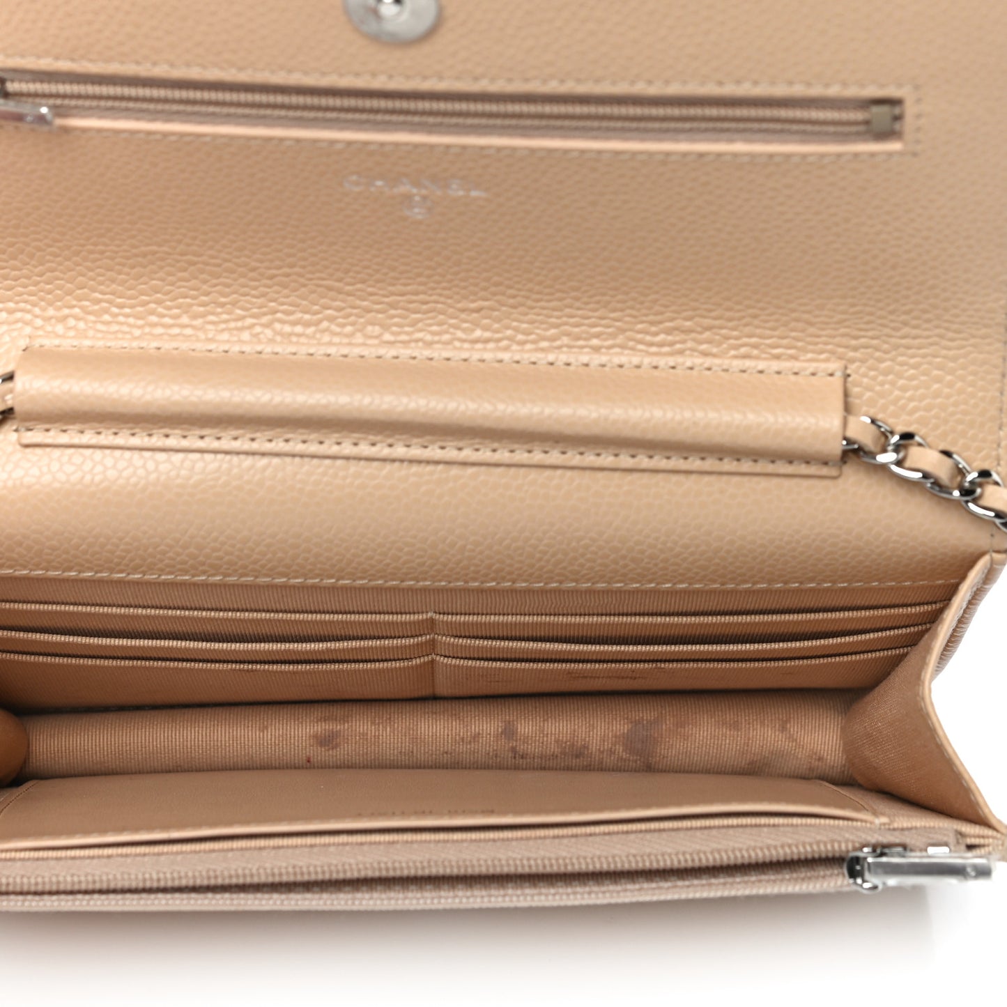 Caviar Quilted Wallet On Chain WOC Beige