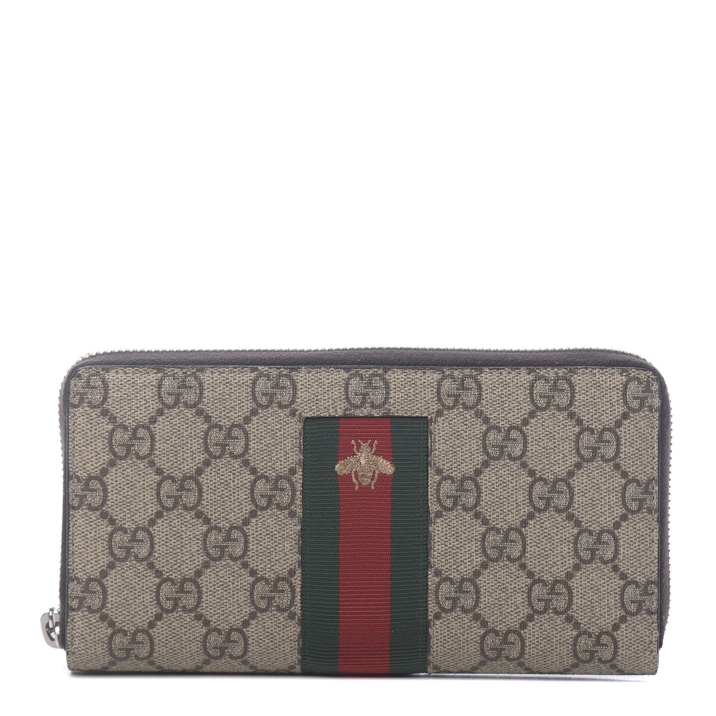 GG Supreme Monogram Web Bee Zip Around Wallet Beige Cocoa