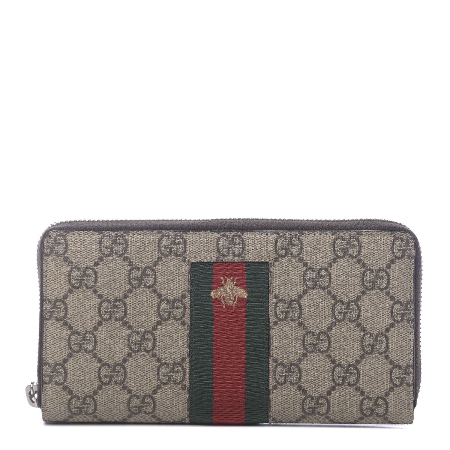 Gucci GG Supreme Monogram Web Bee Zip Around Wallet Beige Cocoa 1 of 8