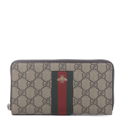 Gucci GG Supreme Monogram Web Bee Zip Around Wallet Beige Cocoa 1 of 8