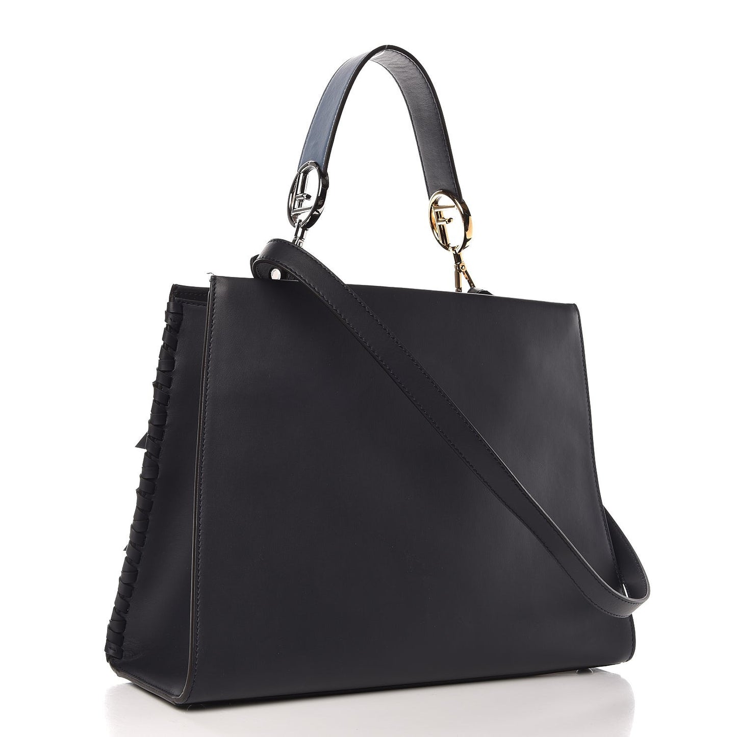 Vitello Century F is Fendi Whipstitch Bi-Color Regular Runaway Satchel Ceruleo Black