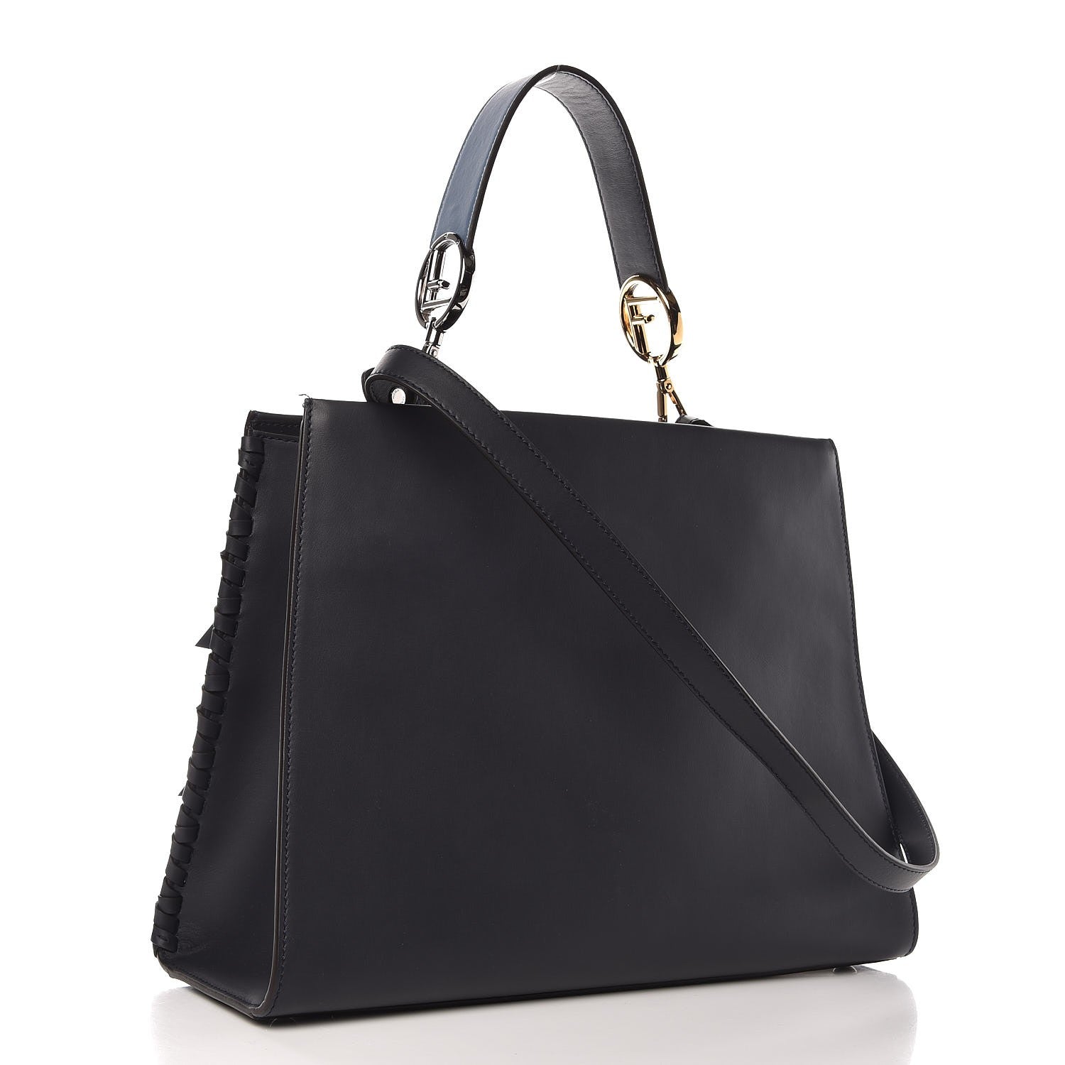 Fendi Vitello Century F is Fendi Whipstitch Bi-Color Regular Runaway Satchel Ceruleo Black 3 of 9