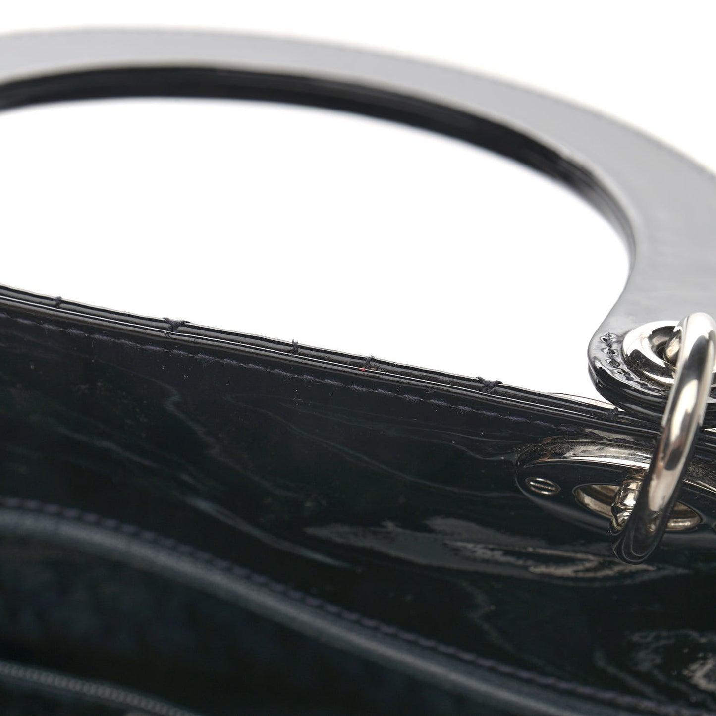Patent Cannage Stitched Large Lady Dior Dark Navy Blue