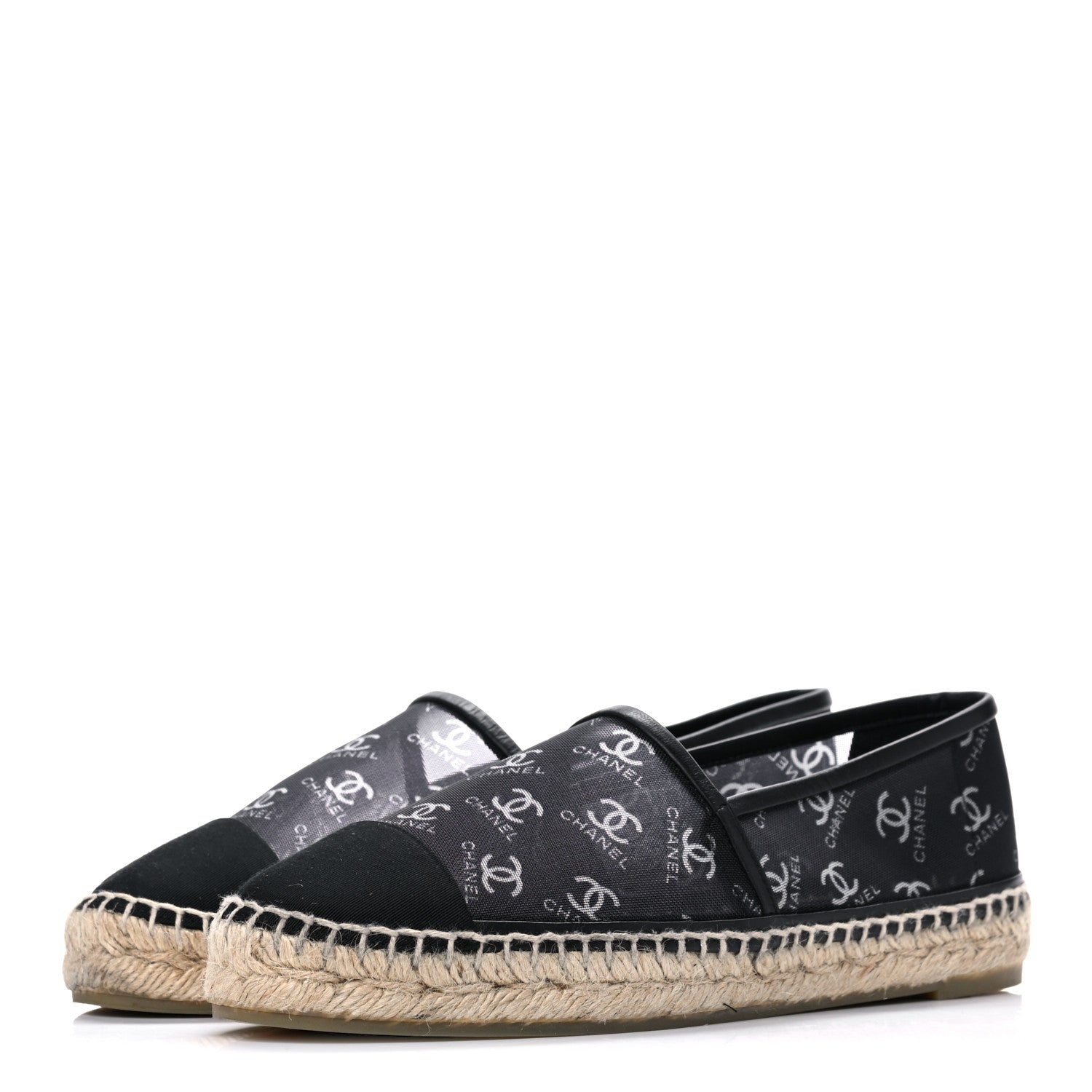 Chanel Mesh Grosgrain CC Espadrilles 37 Black White 3 of 8