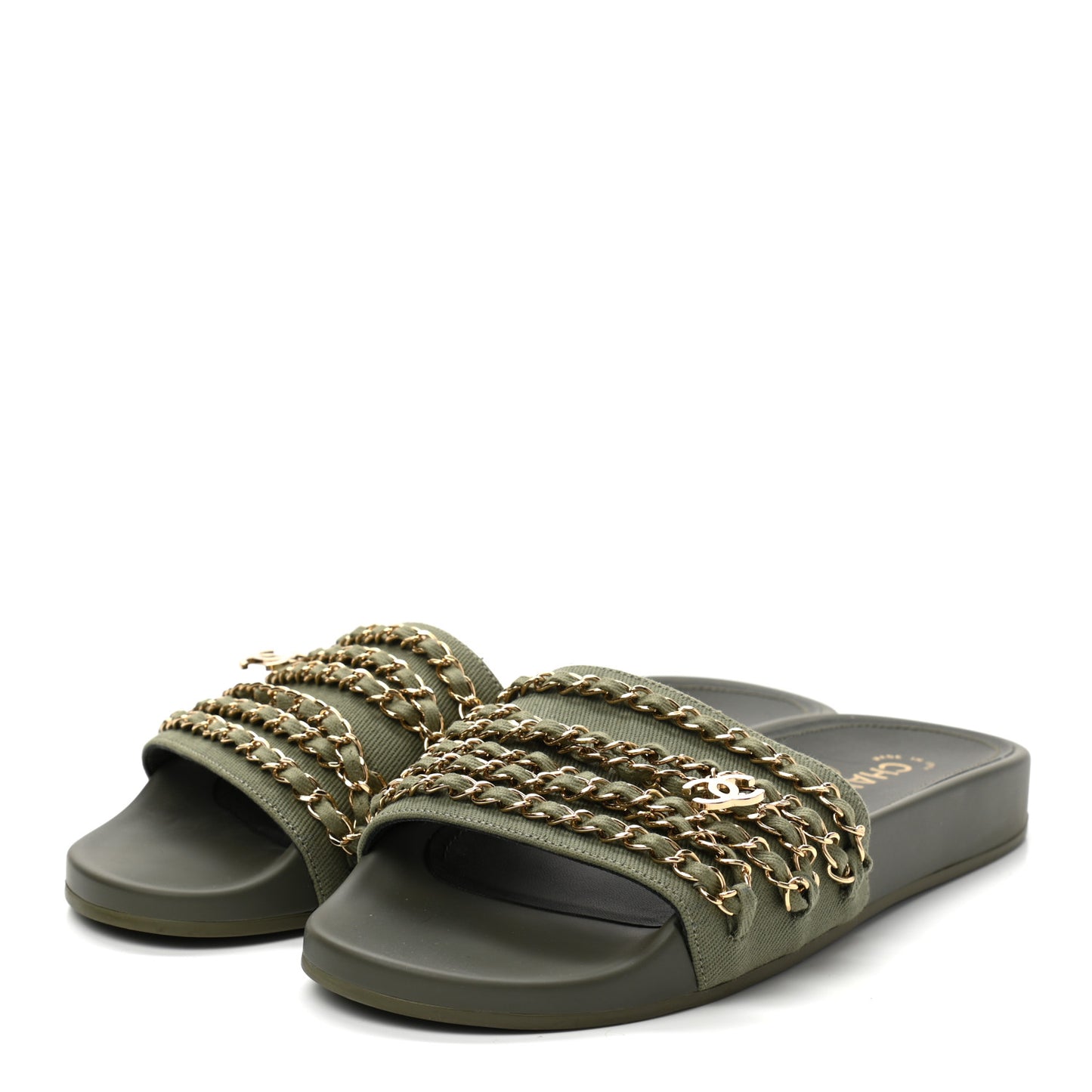 Canvas Chain Flat Sandals 40 Khaki