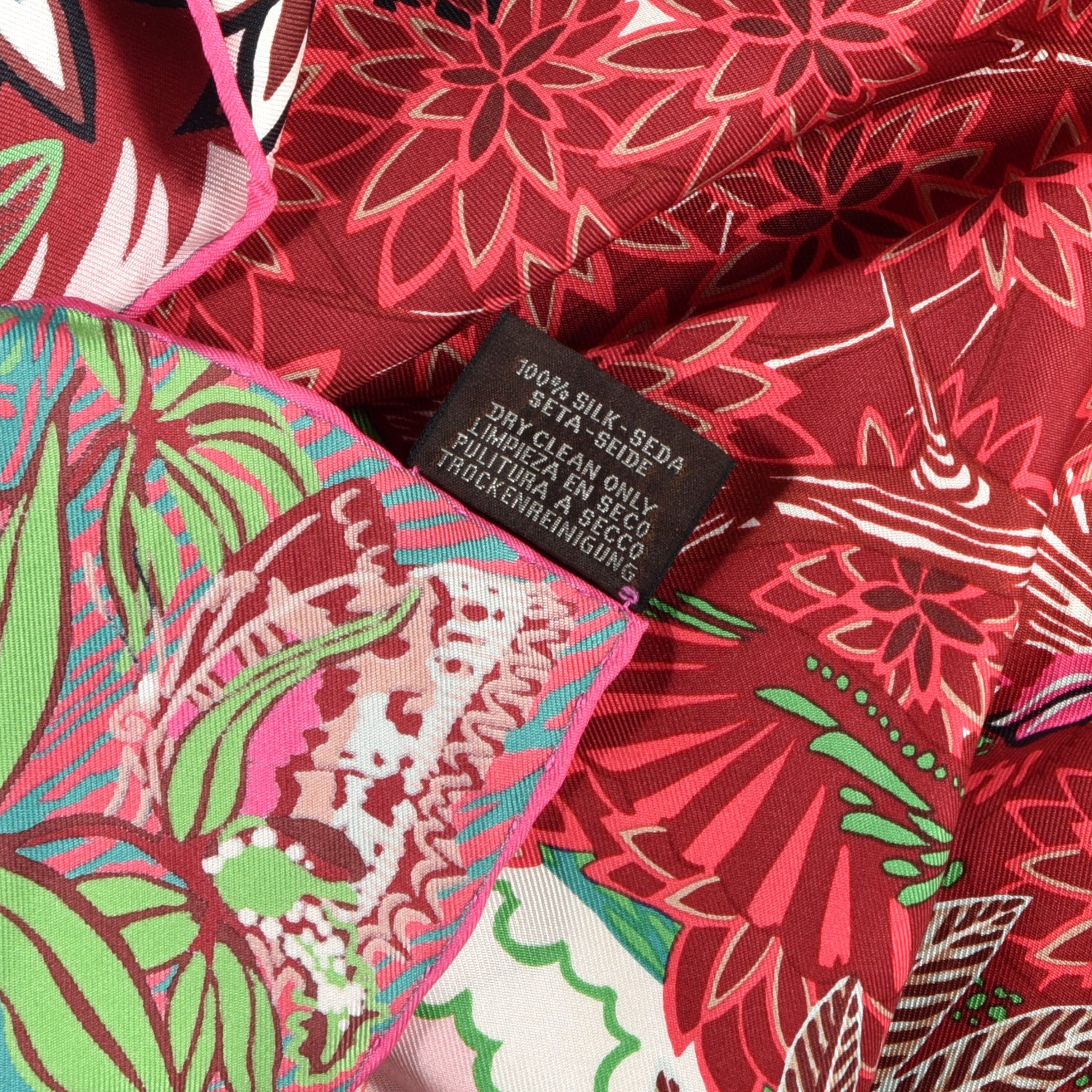 Hermes Silk Wild Singapore Scarf 90 Rose Vert Bordeaux 9 of 12