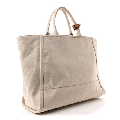 Prada Linen Vitello Large Logo Tote Natural 3 of 10