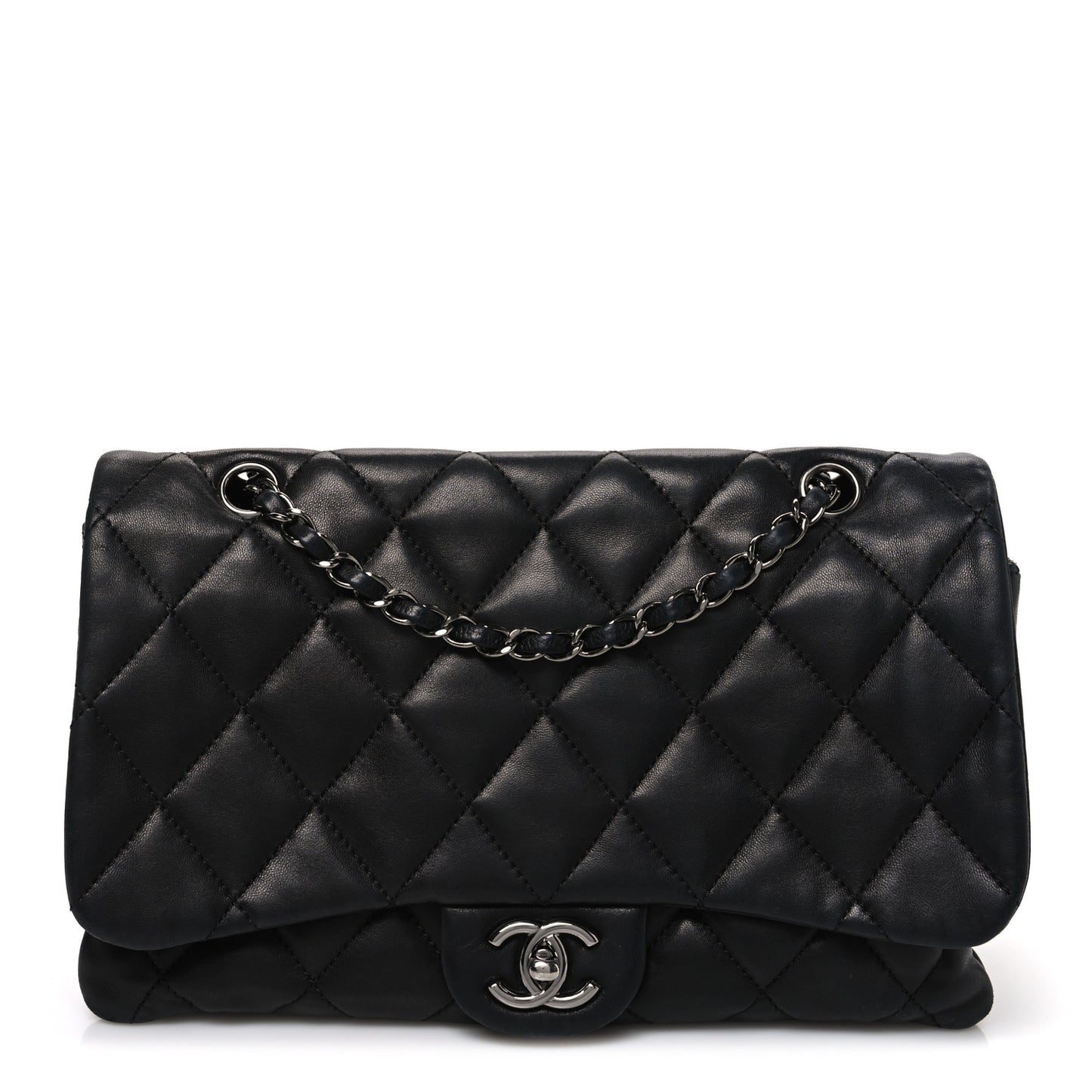Lambskin Quilted Jumbo 3 Flap Black